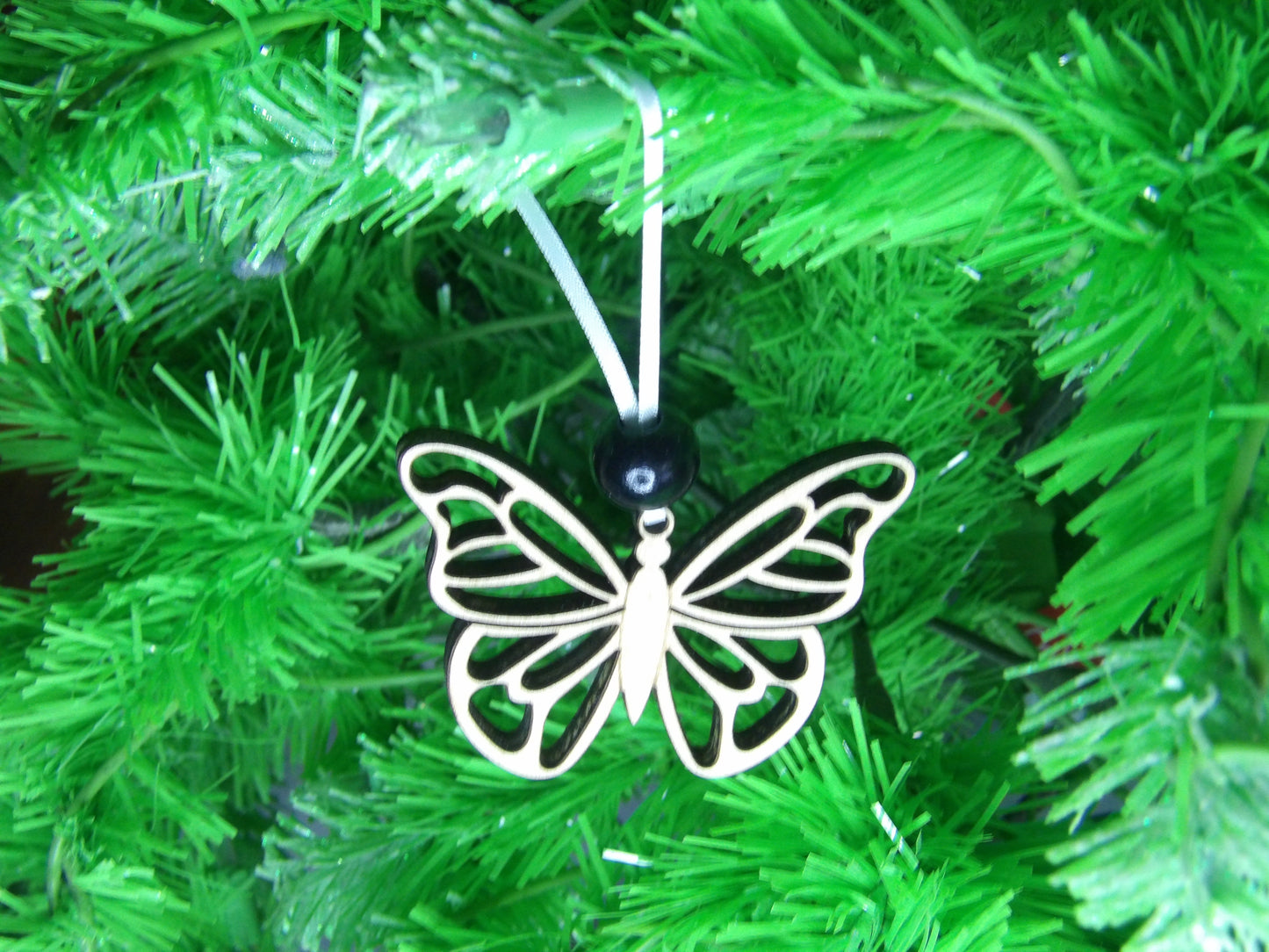 Spiritual Transformation: Memorial Butterfly Wooden Christmas Tree Ornament