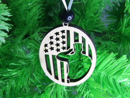 A Soldier's Heart: American Flag Salute Wooden Christmas Tree Ornament