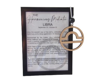 The Harmonious Mediator: Libra Astrological Sign Framed Story Card and Wooden Ornament Gift Set