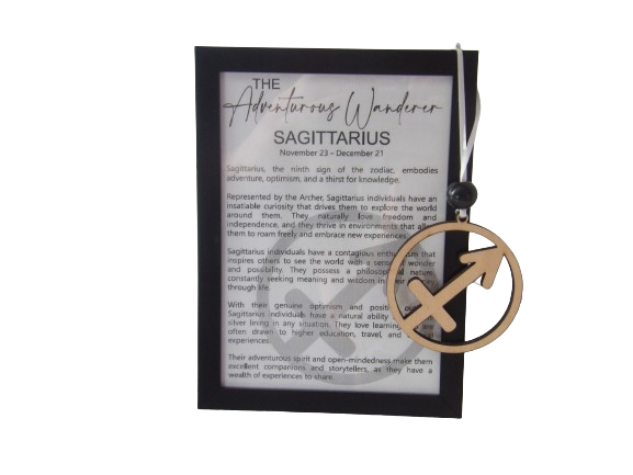 The Adventurous Wanderer: Sagittarius Astrological Sign Framed Story Card and Wooden Ornament Gift Set