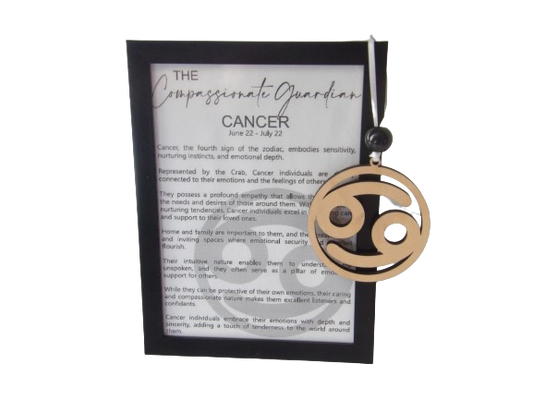 The Compassionate Guardian: Cancer Astrological Sign Framed Story Card and Wooden Ornament Gift Set