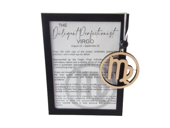 The Diligent Perfectionist: Virgo Astrological Sign Framed Story Card and Wooden Ornament Gift Set