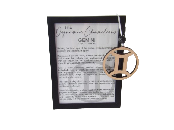 The Dynamic Chameleon: Gemini Astrological Sign Framed Story Card and Wooden Ornament Gift Set