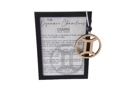 The Dynamic Chameleon: Gemini Astrological Sign Framed Story Card and Wooden Ornament Gift Set