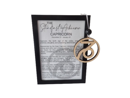 The Steadfast Achiever: Capricorn Astrological Sign Framed Story Card and Wooden Ornament Gift Set