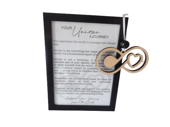 Your Unique Journey: Autism Awareness Infinity Framed Story Card and Wooden Ornament Gift Set