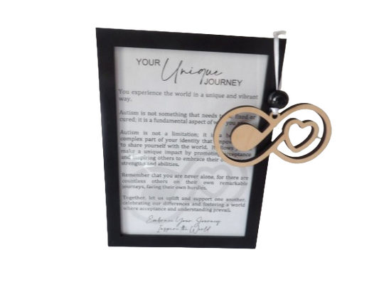 Your Unique Journey: Autism Awareness Infinity Framed Story Card and Wooden Ornament Gift Set