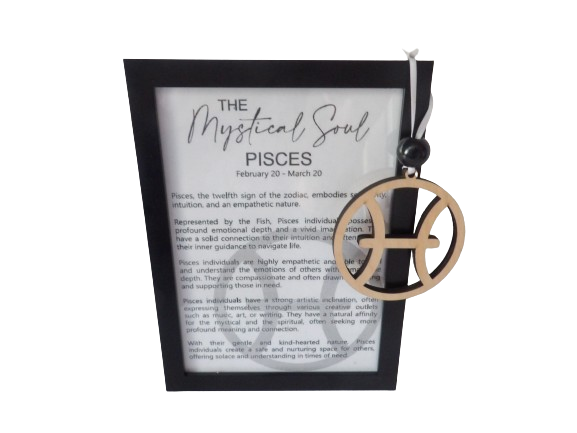 The Mystical Soul: Pisces Astrological Sign Framed Story Card and Wooden Ornament Gift Set