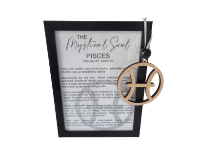 The Mystical Soul: Pisces Astrological Sign Framed Story Card and Wooden Ornament Gift Set