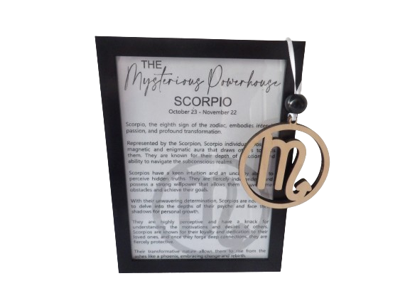 The Mysterious Powerhouse: Scorpio Astrological Sign Framed Story Card and Wooden Ornament Gift Set