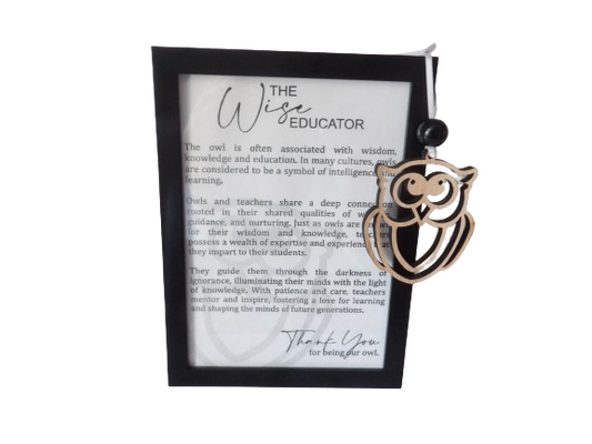 The Wise Educator: Owl Framed Story Card and Wooden Ornament Gift Set