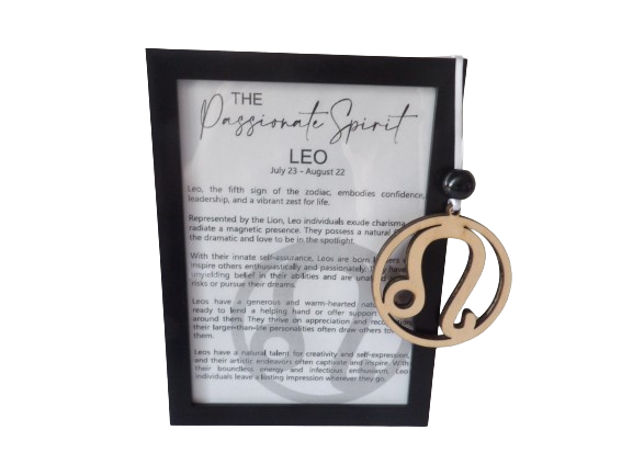 The Passionate Spirit: Leo Astrological Sign Framed Story Card and Wooden Ornament Gift Set