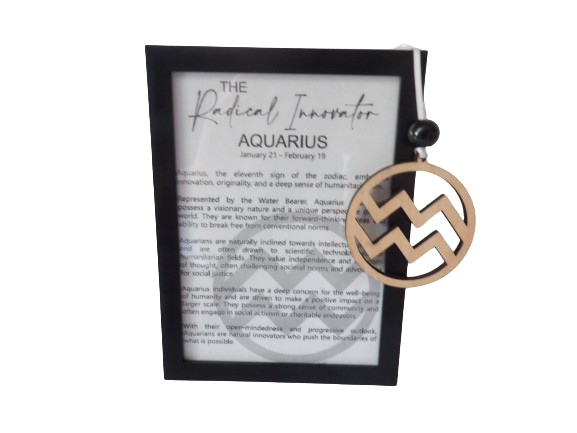 The Radical Innovator: Aquarius Astrological Sign Framed Story Card and Wooden Ornament Gift Set