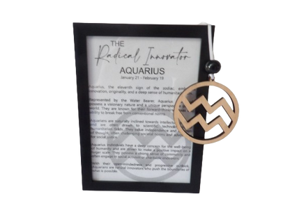 The Radical Innovator: Aquarius Astrological Sign Framed Story Card and Wooden Ornament Gift Set