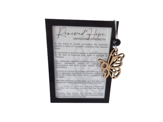 Renewed Hope, Unyielding Strength: Suicide Prevention Butterfly Framed Story Card and Wooden Ornament Gift Set