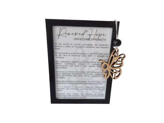 Renewed Hope, Unyielding Strength: Suicide Prevention Butterfly Framed Story Card and Wooden Ornament Gift Set