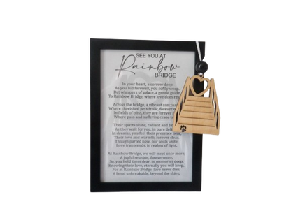 See You At Rainbow Bridge: Pet Memorial Framed Story Card and Wooden Ornament Gift Set