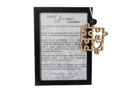 Your Unique Journey: Autism Awareness Puzzle Framed Story Card and Wooden Ornament Gift Set