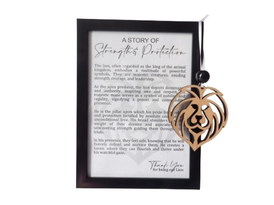 A Story of Strength and Protection: Lion Framed Story Card and Wooden Ornament Gift Set