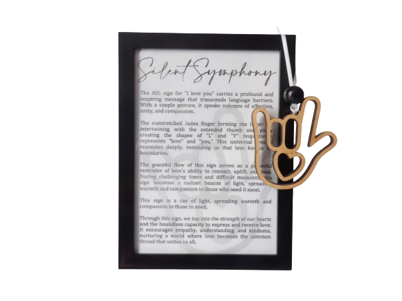 Silent Symphony: American Sign Language "I Love You" Framed Story Card and Wooden Ornament Gift Set