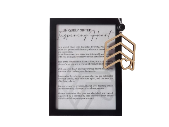 Uniquely Gifted, Inspiring Heart: Down Syndrome Awareness Framed Story Card and Wooden Ornament Gift Set