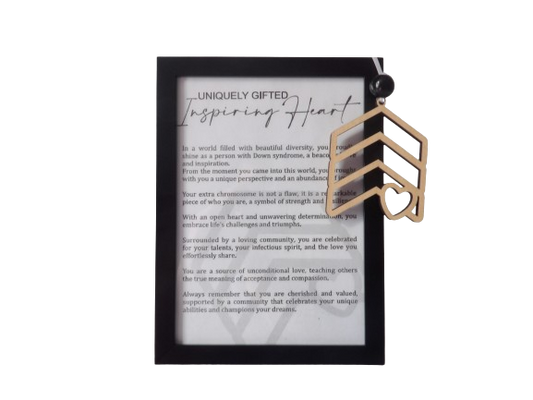 Uniquely Gifted, Inspiring Heart: Down Syndrome Awareness Framed Story Card and Wooden Ornament Gift Set