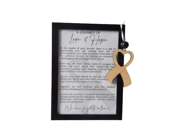 A Journey of Love and Hope: Cancer Awareness Framed Story Card and Wooden Ornament Gift Set