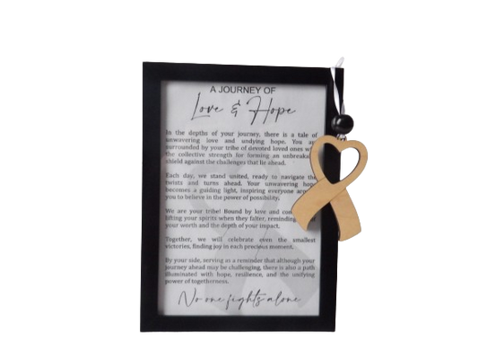 A Journey of Love and Hope: Cancer Awareness Framed Story Card and Wooden Ornament Gift Set