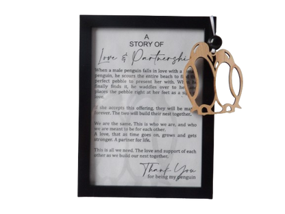 Love and Partnership: The Penguins Framed Story Card and Wooden Ornament Gift Set