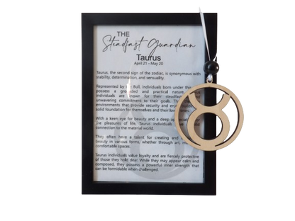 The Steadfast Guardian: Taurus Astrological Sign Framed Story Card and Wooden Ornament Gift Set
