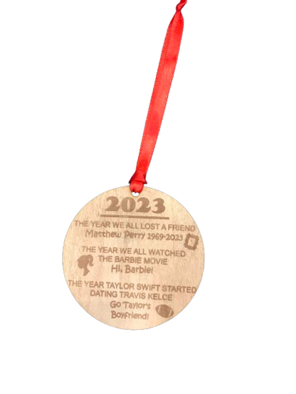 2023 Popular Events Wooden Christmas Tree Ornament: Matthew Perry, The Barbie Movie, and Taylor Swift