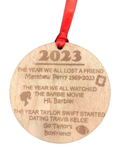 2023 Popular Events Wooden Christmas Tree Ornament: Matthew Perry, The Barbie Movie, and Taylor Swift