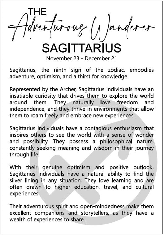 The Adventurous Wanderer: Sagittarius Astrological Sign Framed Story Card and Wooden Ornament Gift Set