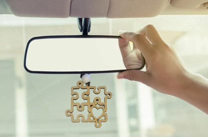 Your Unique Journey: Autism Awareness Puzzle Wooden Rear View Mirror Car Charm