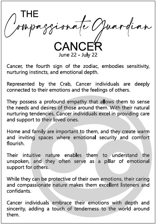 The Compassionate Guardian: Cancer Astrological Sign Framed Story Card and Wooden Ornament Gift Set