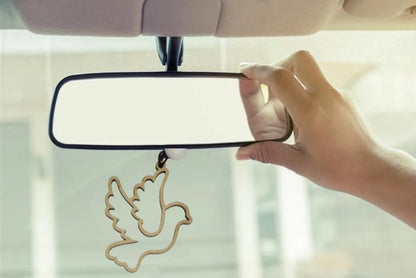 Messengers of Peace and Hope: Dove Wooden Rear View Mirror Car Charm