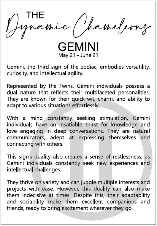 The Dynamic Chameleon: Gemini Astrological Sign Framed Story Card and Wooden Ornament Gift Set