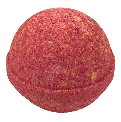 4.5oz red bath bomb with specks of yellow.