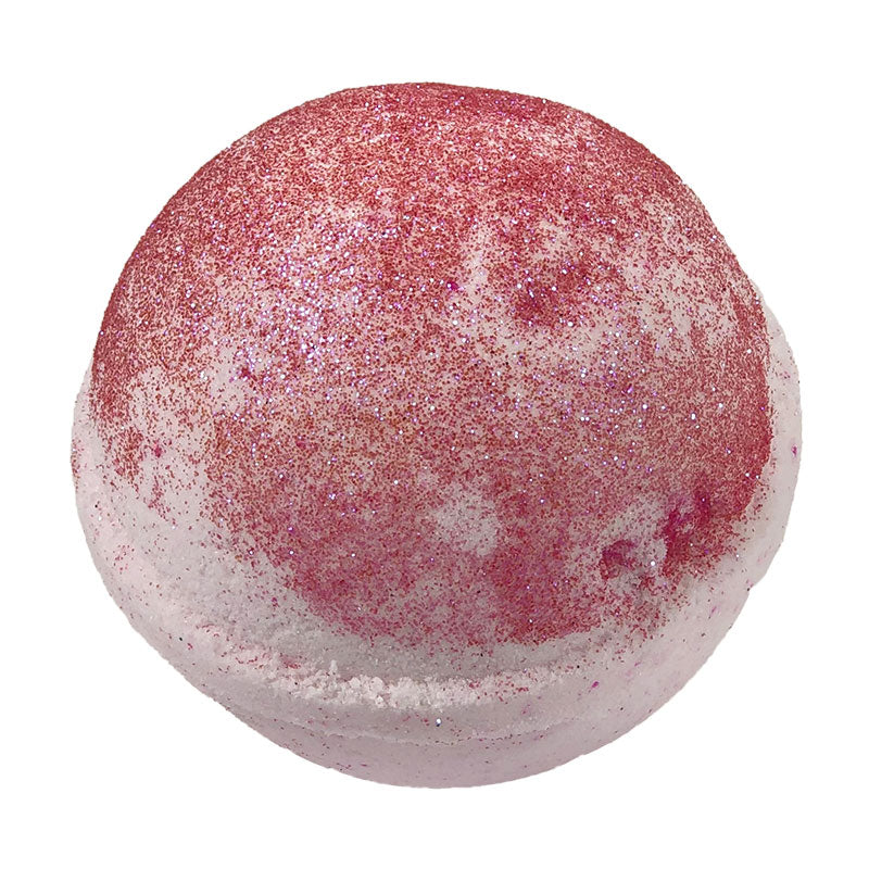 4.5 oz white bath bomb with pink glitter.