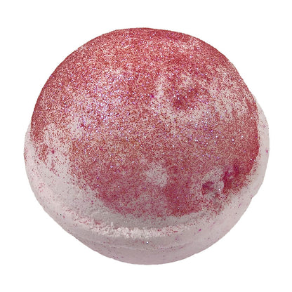 4.5 oz white bath bomb with pink glitter.