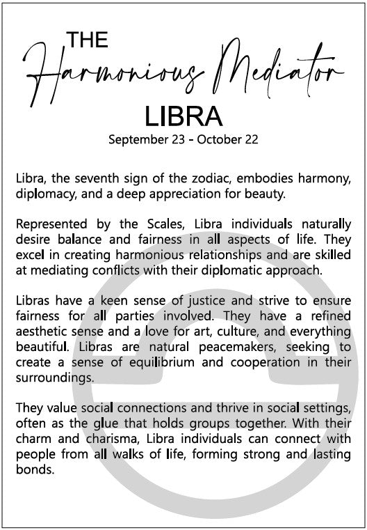 The Harmonious Mediator: Libra Astrological Sign Framed Story Card and Wooden Ornament Gift Set