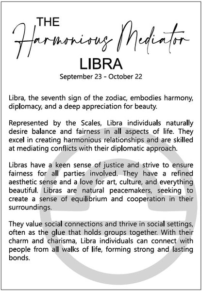 The Harmonious Mediator: Libra Astrological Sign Framed Story Card and Wooden Ornament Gift Set