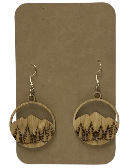 Mountain and Forest Dangle Wooden Earrings