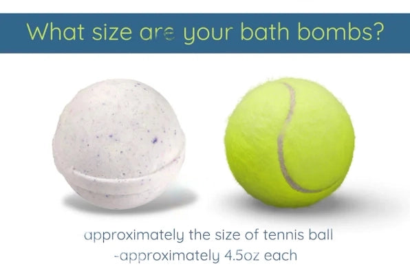 comparing our bath bomb size to a tennis ball.