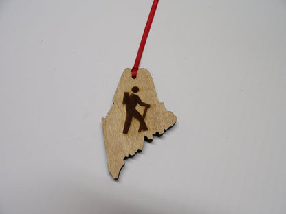State of Maine Hiker Wooden Christmas Tree Ornament