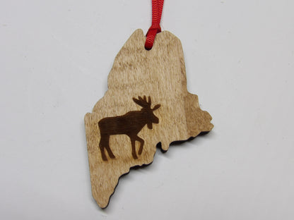 State of Maine Moose Wooden Christmas Tree Ornament