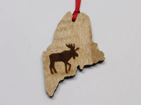 State of Maine Moose Wooden Christmas Tree Ornament