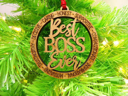 Best Boss Ever Wooden Christmas Tree Ornament