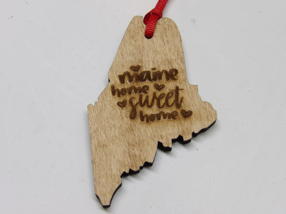 State of Maine Home Sweet Home Wooden Christmas Tree Ornament