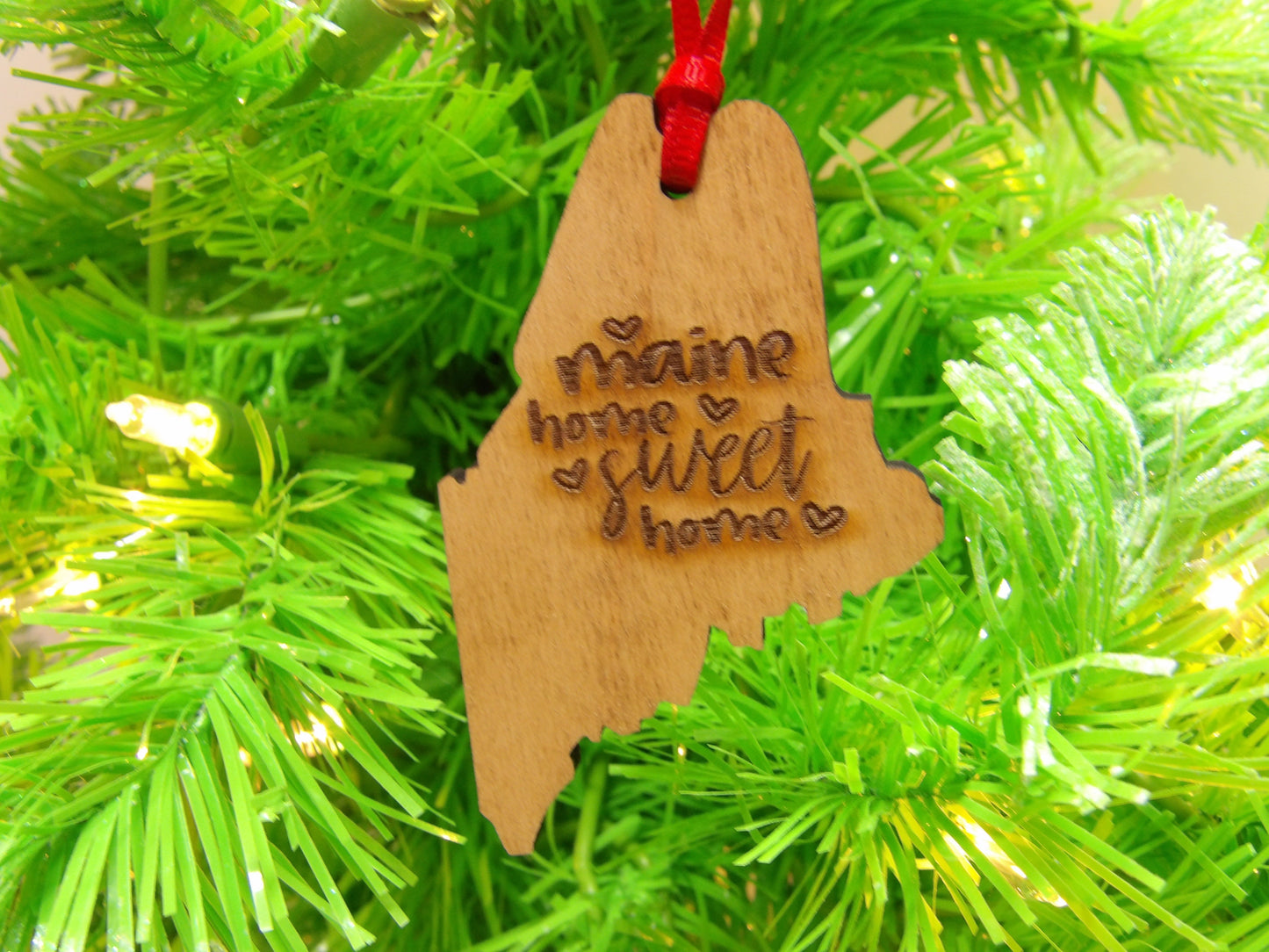 State of Maine Home Sweet Home Wooden Christmas Tree Ornament